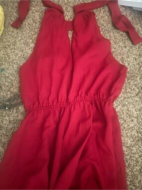 Red Halter Tie-Shoulder Romper